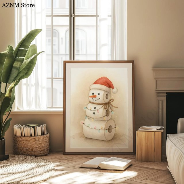 Potdemiel Weihnachts-Wandposter mit Schneemann Motiv für das Badezimmer, rustikales Winterposter in Mehrfarbig - Bild 1