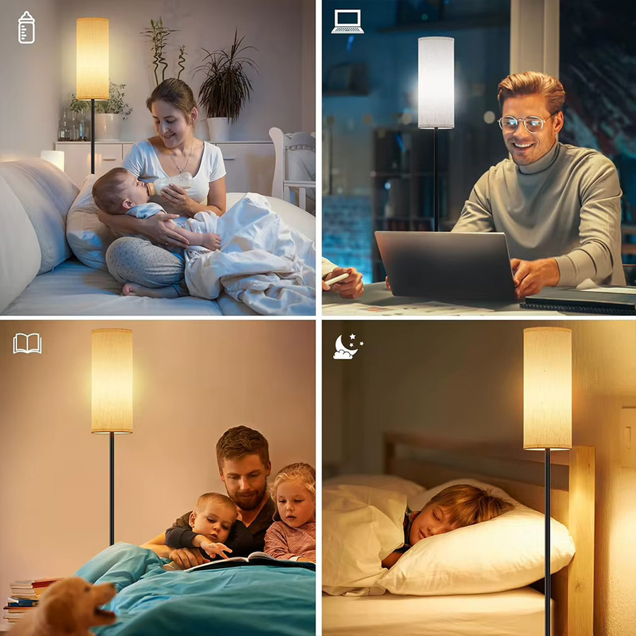 Moderne RGBW LED Stehlampe in Schwarz mit Bluetooth App-Steuerung und Musik-Synchronisation, 12W dimmbar mit Stoffschirm für Schlafzimmer und Büro - Bild 4