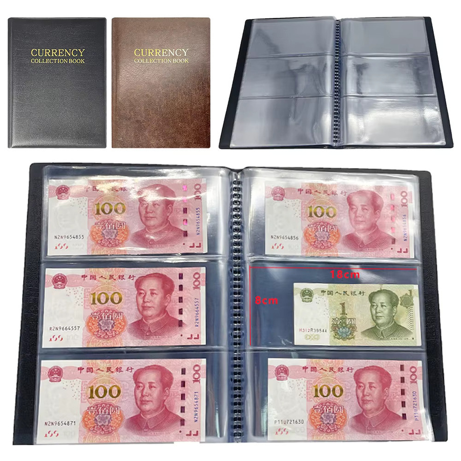 Wiederverwendbares Banknoten-Sammleralbum aus Leder mit transparenten Einstecktaschen für Weltwährungen - Bild 5