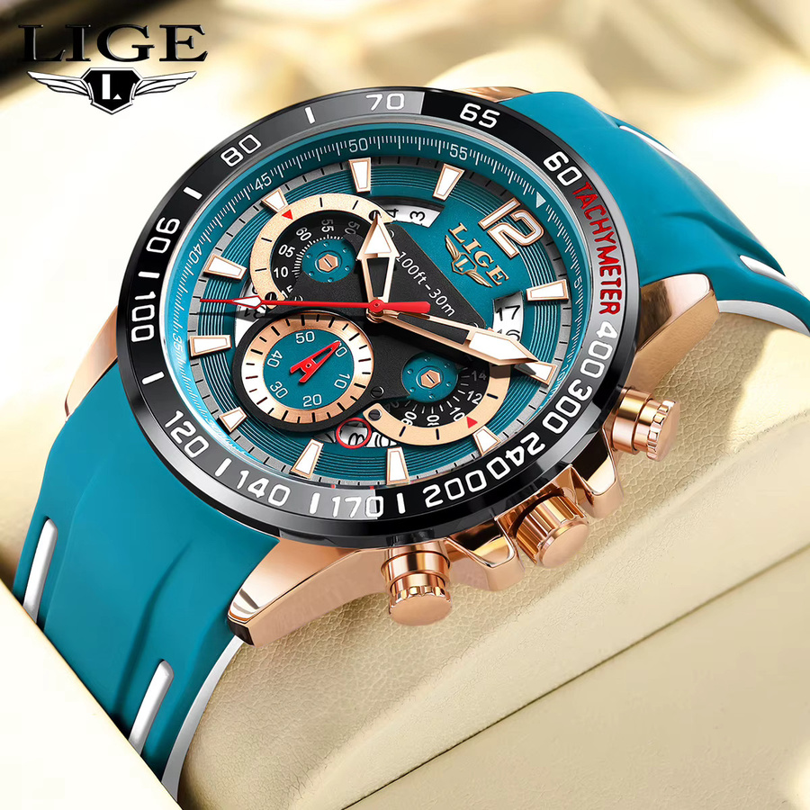 LIGE Armbanduhr Quarz, Silikon, Roségold, Herren - Bild 6
