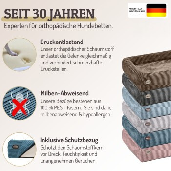 SABRO Hundebett KUDDE aus Cord in Azurblau mit orthopädischem Schaumstoff und abnehmbarem Bezug - Bild 4