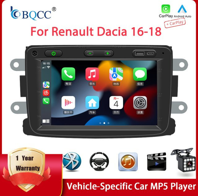 BQCC 7 Zoll Auto-Multimedia-Player für Renault Dacia mit Bluetooth, USB, FM/AM Radio, Mirror Link und Rückfahrkamera in Schwarz - Bild 1