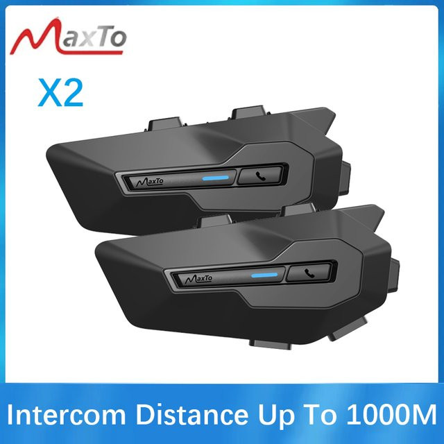 Maxto X2 Motorradhelm-Headset-Gegensprechanlage in Schwarz mit FM MP3 Unterstützung und 800 m Reichweite, wasserdicht nach IPX6 - Bild 1