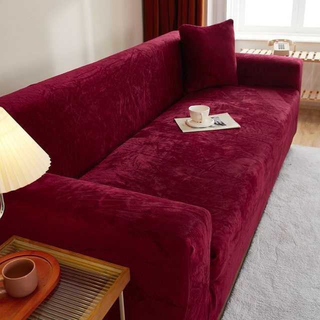 Elastischer 3-Sitzer Sofabezug aus Stretch-Samtstoff in Purple oder Red - Bild 1