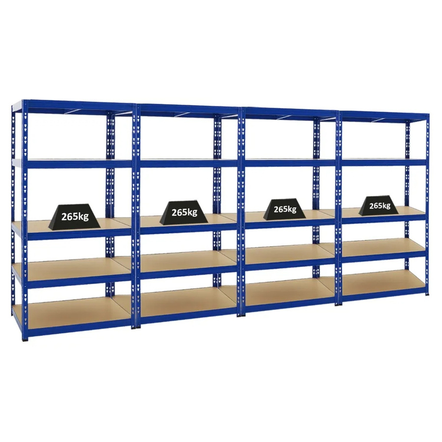4x PROREGAL Tiger Schwerlastregal mit 5 Ebenen, Blau, H x B x T: 180 x 90 x 60 cm, Fachlast 265 kg - Bild 2