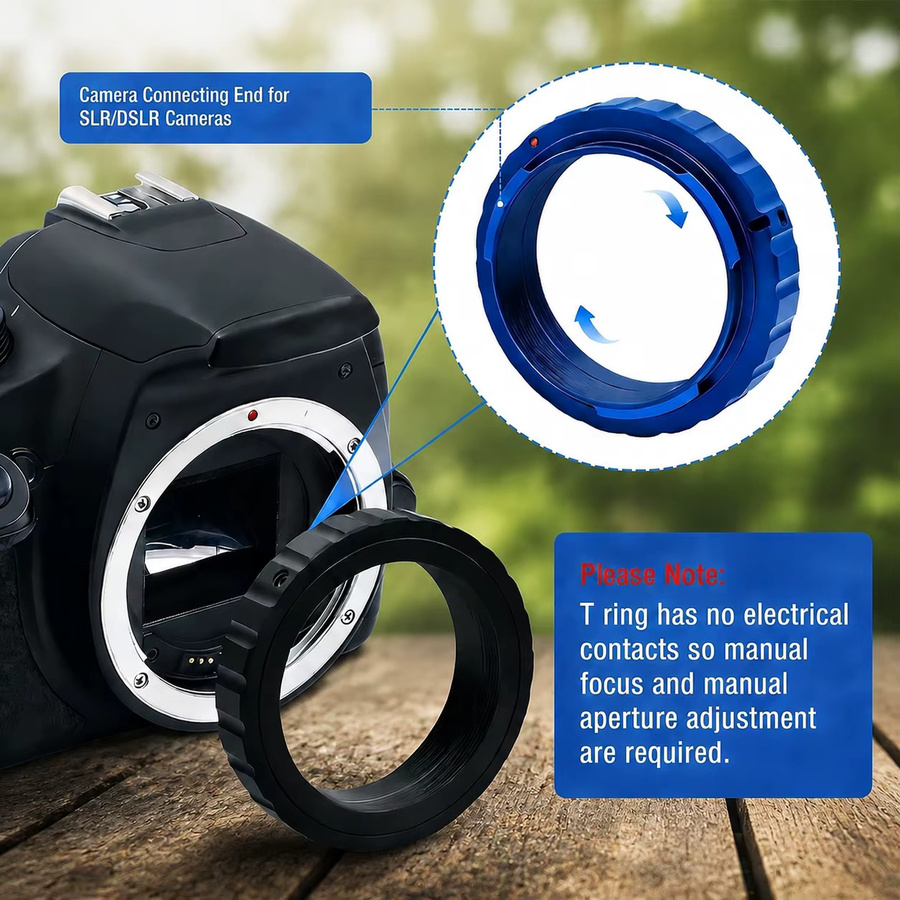 Astromania T2-M42-Adapterkit in Schwarz für Nikon, Canon, Sony, Pentax und Olympus DSLR inklusive 1,25-Zoll-T-Adapter für Astroteleskope - Bild 4