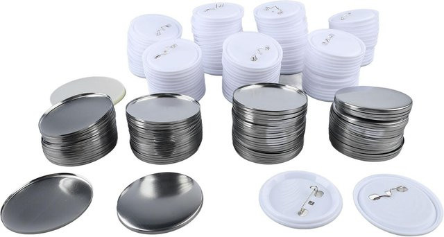 100 Set Anstecknadel-Buttonteile von Shoemst mit 2,3 Zoll Durchmesser aus Weißblech und Kunststoff in Silber und Weiß für DIY-Bastelarbeiten - Bild 1