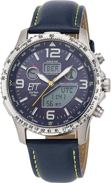 ETT Herrenuhr Solar, Titan, 43 mm, Leder, Blau, 10 ATM - Bild 1