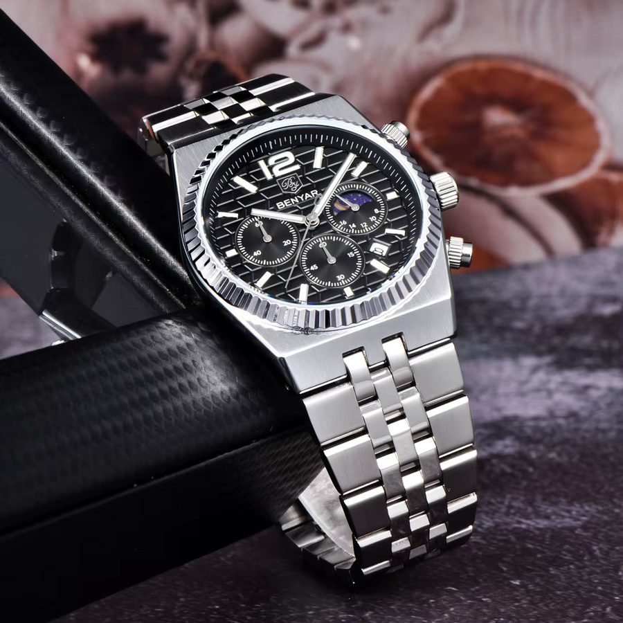 BENYAR Chronograph, Quarz, Edelstahl, Schwarz, Herren - Bild 3