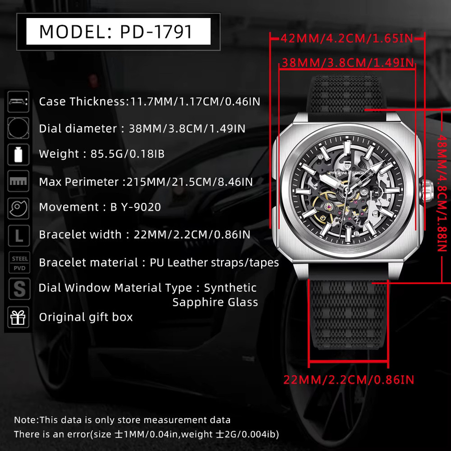 PAGANI DESIGN Armbanduhr, Automatik, Edelstahl, Eckig, 42 mm, Herren - Bild 2