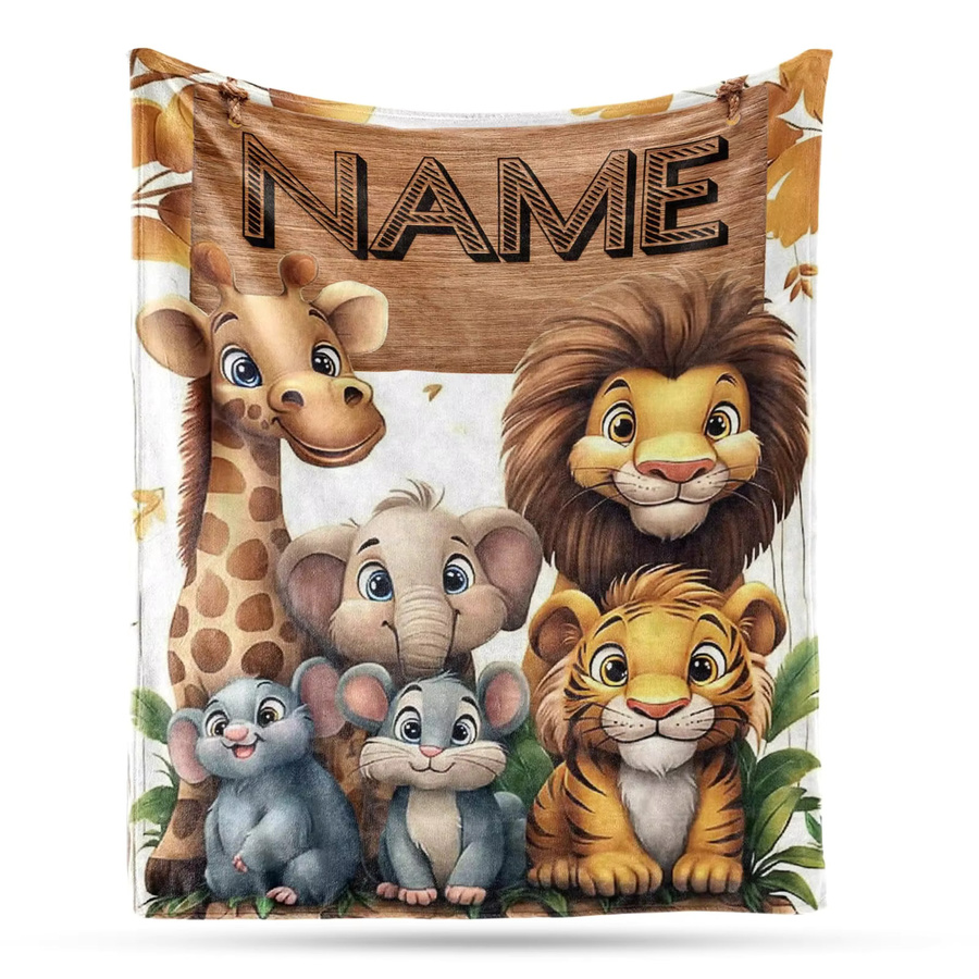 VIKAMA Waldtier-Decke mit Giraffen- und Löwenmuster in Multicolour, weiche Kuscheldecke für das Kinderzimmer, B/T: 90 x 60 cm - Bild 4