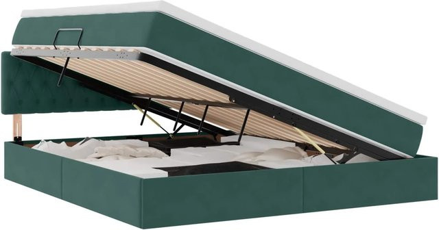 vidaXL Bett mit Stauraum und LED in Dunkelgrün aus Samt, B/T/H: 180 x 200 x 204 cm - Bild 1