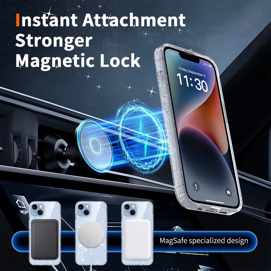 NYFundas Transparente Glitzer Handyhülle mit MagSafe für iPhone 17E 16E 17 Air 16 Pro Max 15 Plus 14 13 15Plus 14Plus - Bild 5
