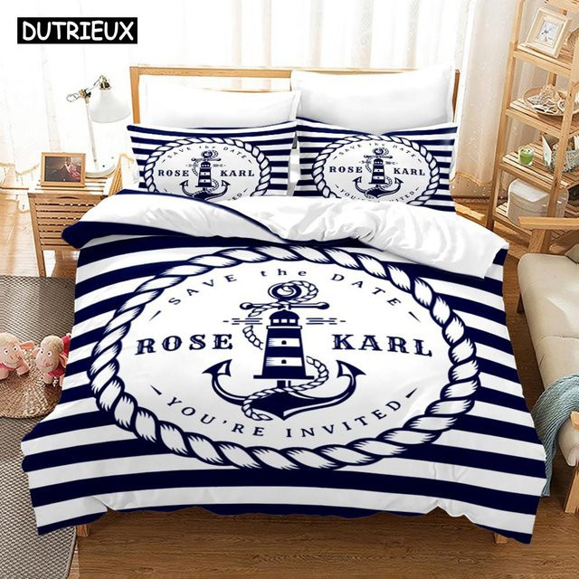 Lodestar Bettwäscheset Nautisches Anker-Design in Blau, 3-teilig aus Mikrofaser, B/H: 155 x 215 cm - Bild 1