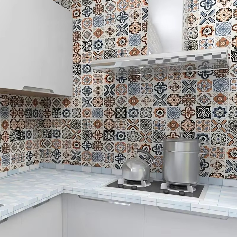 Selbstklebender PVC-Wandaufkleber im mediterranen Stil, geometrisches Design, wasserdicht und feuchtigkeitsbeständig, Mehrfarbig, Breite: 40 cm - Bild 2