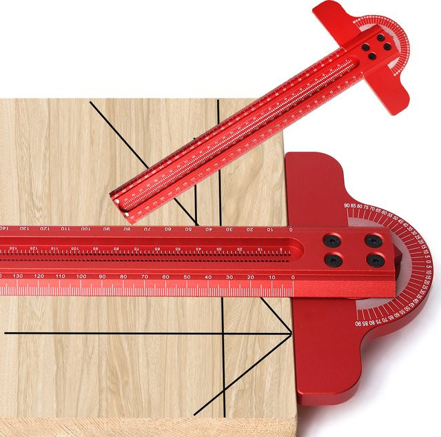 Einstellbares Multi-Winkel-Anreißlineal aus Metall für die Holzbearbeitung, Rot - Bild 1