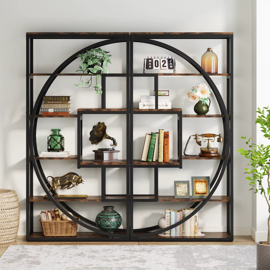LTLLLE TREE Bücherregal im Industrial-Design mit 8 offenen Ablagefächern, 5-stufige Leiter-Etagere, Höhe: 180 cm, Farbe: Schwarz-Braun - Bild 4