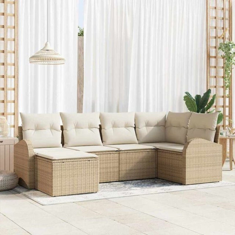 vidaxl Garten-Sofa-Set aus Poly-Rattan mit 6 Kissen in Beige und Weiß - Bild 1