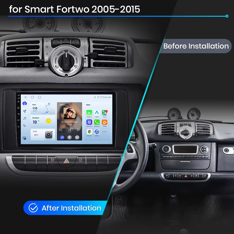 Junsun Wireless CarPlay und Android Auto Autoradio für Smart Fortwo W451 (2007-2014) mit GPS, WiFi, Bluetooth und IPS-Touchscreen in Schwarz - Bild 2