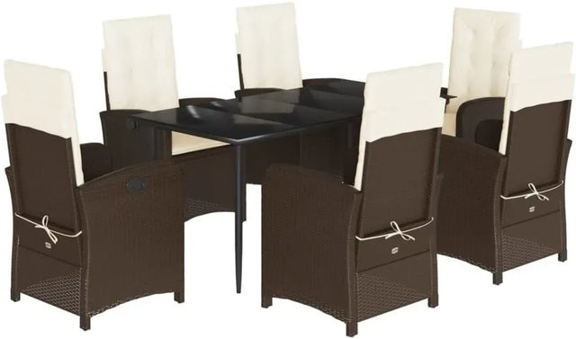 vidaXL 7-teilige Garten-Essgruppe aus Polyrattan mit Kissen in Braun - Bild 1