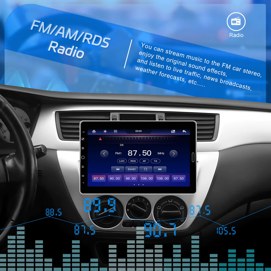 Podofo 1Din 10,1 Zoll Autoradio in Schwarz mit Carplay, Android Auto, Mirror Link, GPS-Navigation, Bluetooth, FM-Radio, USB und EQ - Bild 3