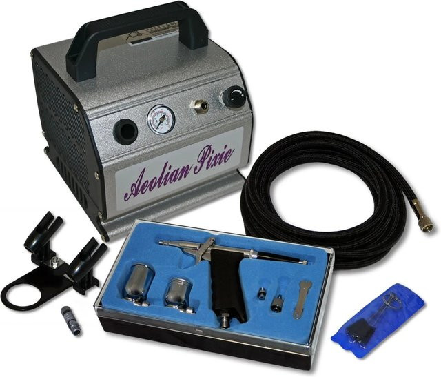 Wiltec Airbrush Kompressor Set mit AS176 Airbrushpistole DA116 und Reinigungsset in Silber und Multicolour - Bild 1