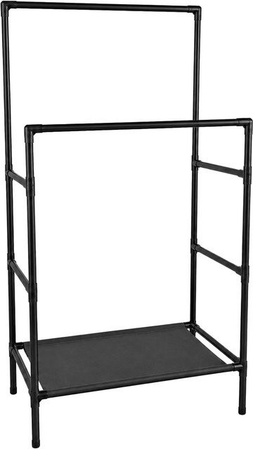 Relaxdays Kleiderständer aus Stahl und Kunststoff in Schwarz, freistehendes Stecksystem mit 2 Ablagen, H x B x T: 157 x 85 x 46 cm - Bild 1
