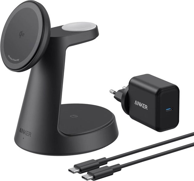 Anker MagGo 3in1 Wireless Netzladegerät, 15W, Schwarz B25M4G11 - Bild 1