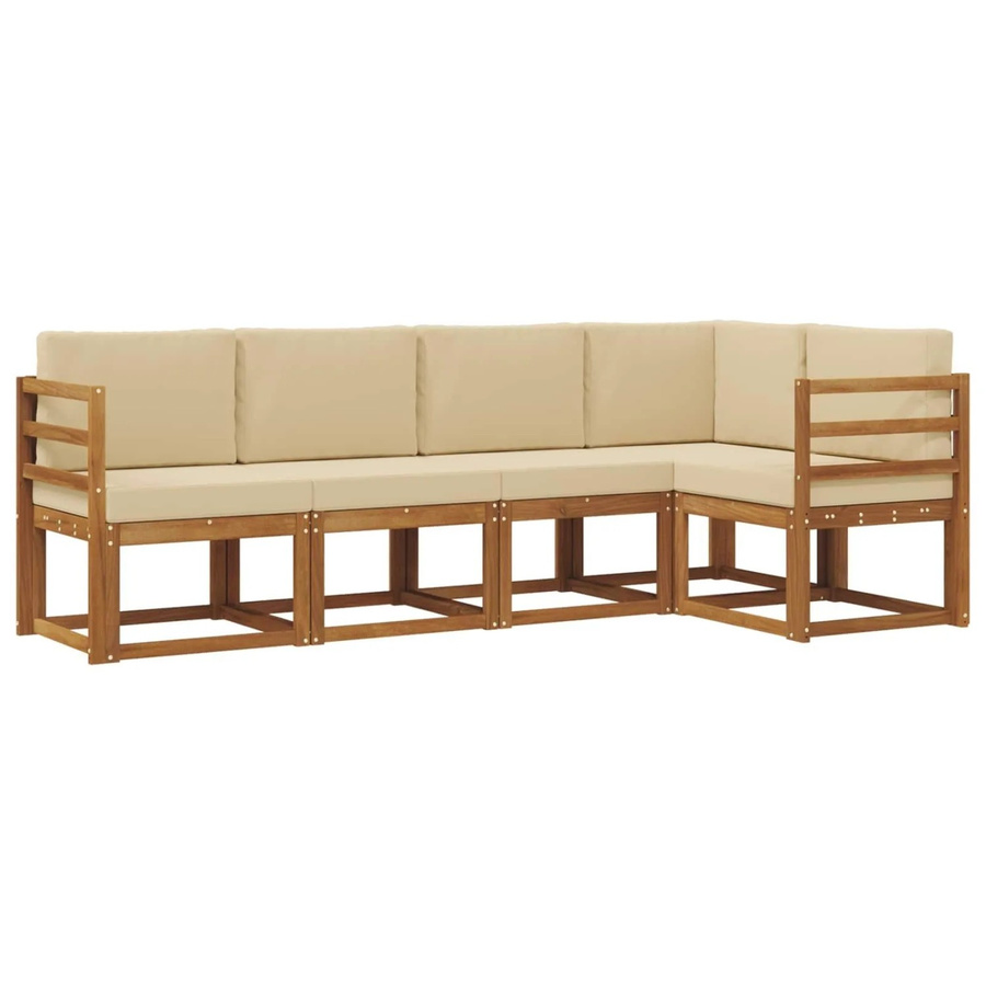 vidaXL L-Shape Garten-Sofa Set aus Akazienholz in Beige und Braun mit 5 Kissen und abnehmbaren Bezügen - Bild 2