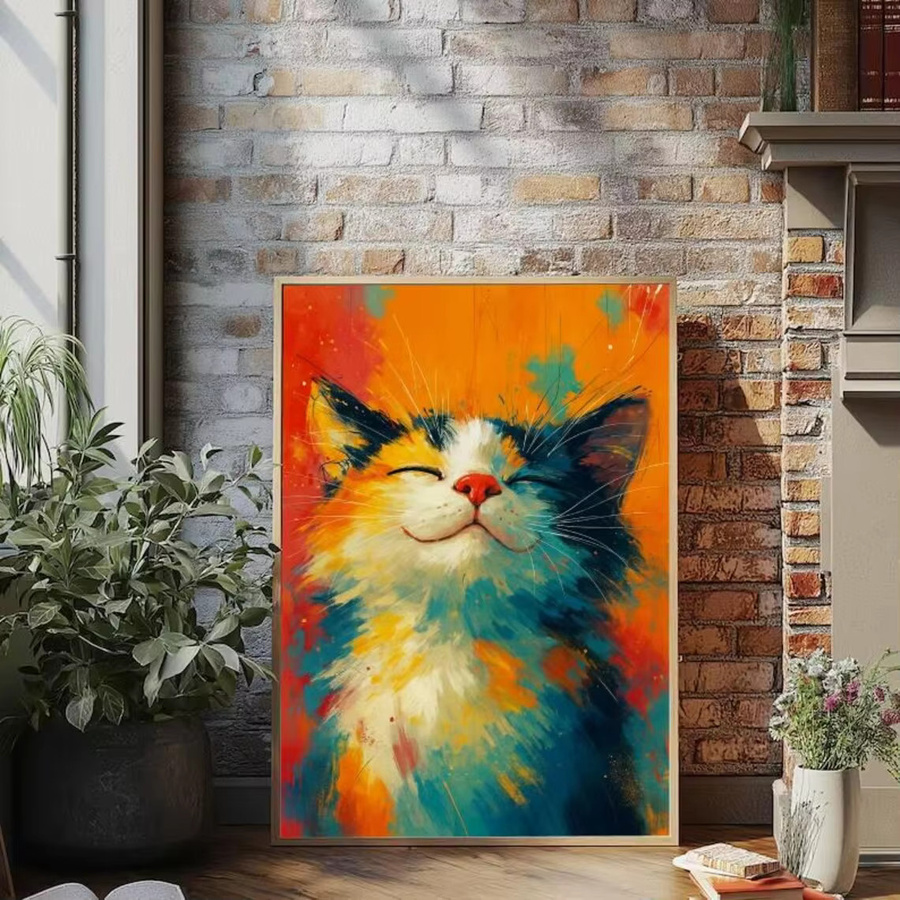 Abstraktes Katzen-Wandbild auf Leinwand von SHENCHEN in Mehrfarbig - Bild 3