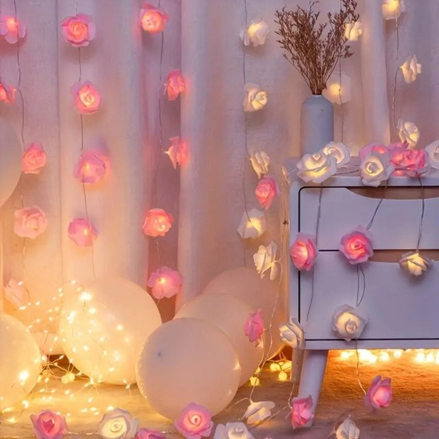 Peach Forest LED Rose Blume Lichterkette mit 20 LEDs in Warmweiß, batteriebetrieben für Indoor und Outdoor Dekoration - Bild 1