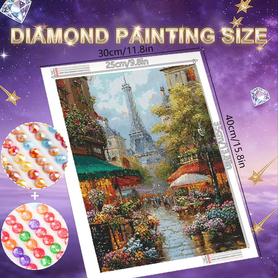 HUACAN Diamantmalerei Waldlandschaft mit Haus und Feenstaub, Mosaik-Set für Erwachsene, Rund, Mehrfarbig - Bild 2