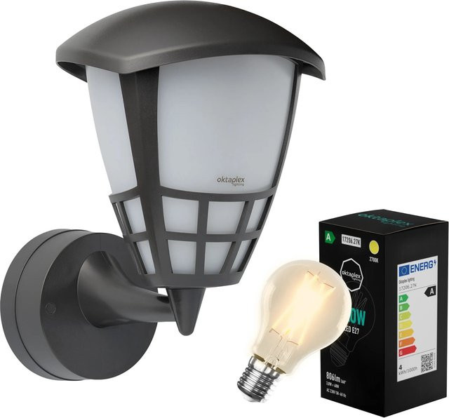 Oktaplex Außenlampe Anthrazit mit E27 Leuchtmittel, moderne Wandleuchte für Garten und Terrasse, IP54 Schutzklasse, Warmweiß - Bild 1
