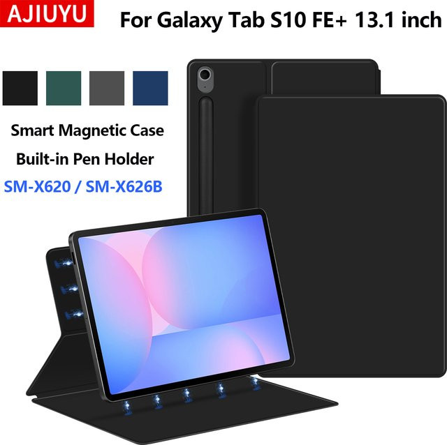 Magnetische Smart Book Case Hülle für Samsung Galaxy Tab S10 FE Plus 2025 mit Bleistifthalter in Schwarz und Grün - Bild 1