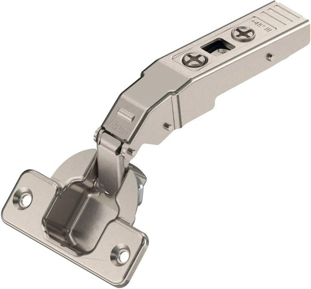 Blum Clip Top Winkelscharnier 45 Grad III mit maximalem Aufschlag ohne Feder, vernickelt, Silber - Bild 1