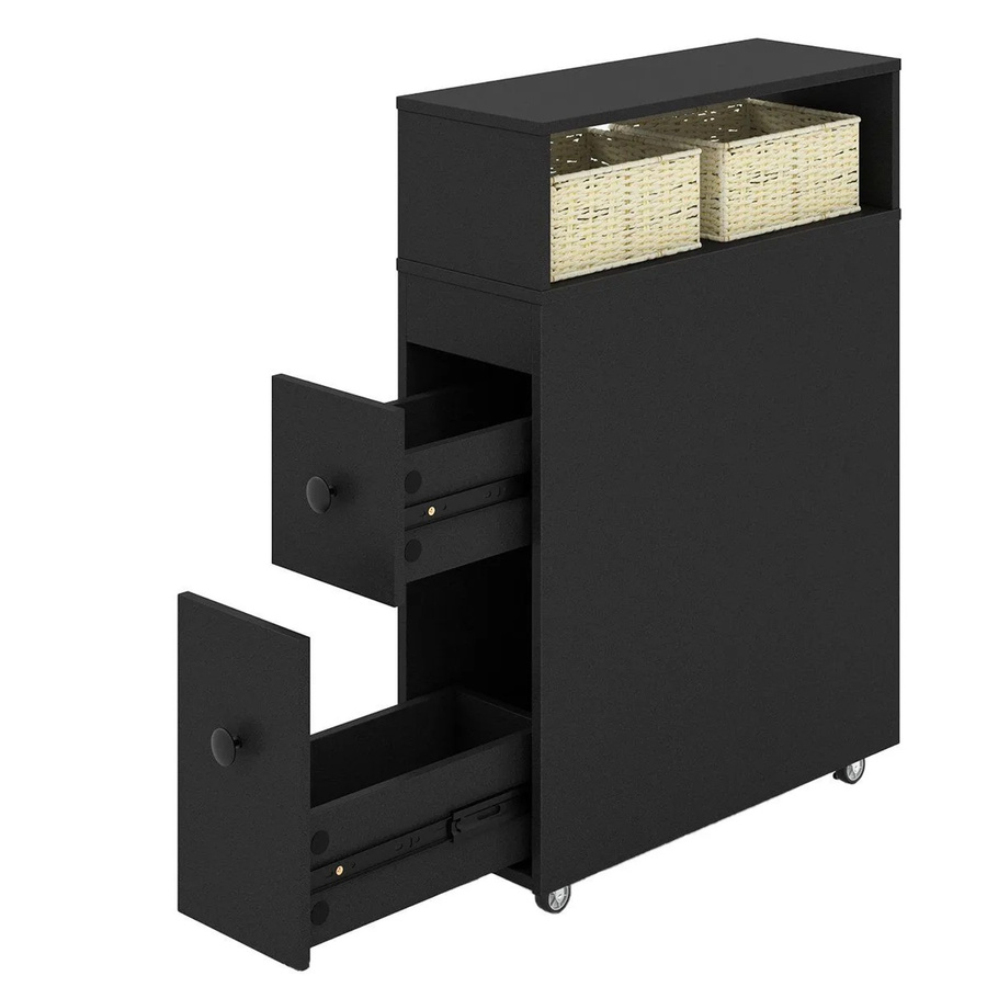 Costway Nischenwagen Badezimmerschrank Schwarz mit Bürstenhaltern und Regalfächern - Bild 1