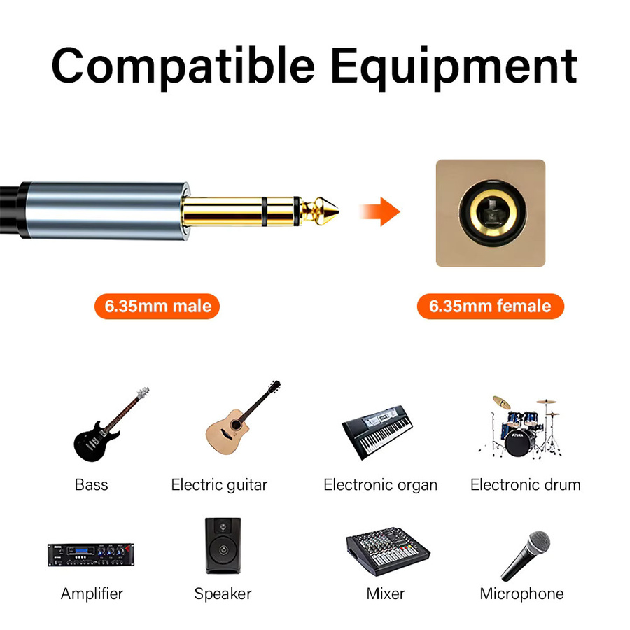 Nephy AUX-Gitarrenkabel 6,35 mm auf 6,35 mm Audiokabel für Gitarre, Mixer und Lautsprecher, Stereo-Klinkenkabel - Bild 2