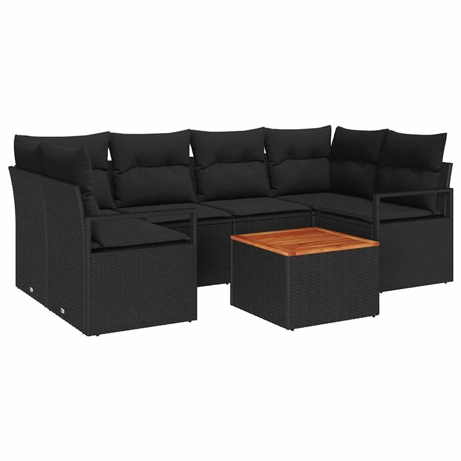 vidaXL Garten-Sofa-Set aus Poly-Rattan in Schwarz, 7-teiliges L-Shape Lounge-Set mit Kissen und Couchtisch für Garten, Terrasse oder Balkon - Bild 2