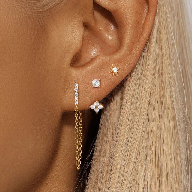 Maodane Ohrring Set, Edelstahl, Zirkonia, Gold, Damen - Bild 1