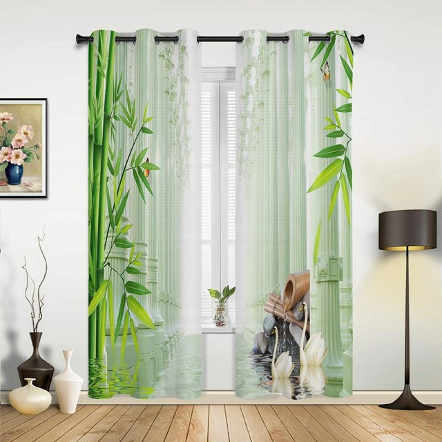 Bambusfloß Gelbe Fenstervorhänge mit Naturmotiv für Wohnzimmer, Küche und Schlafzimmer, Breite: 135 cm, Höhe: 60 cm - Bild 1