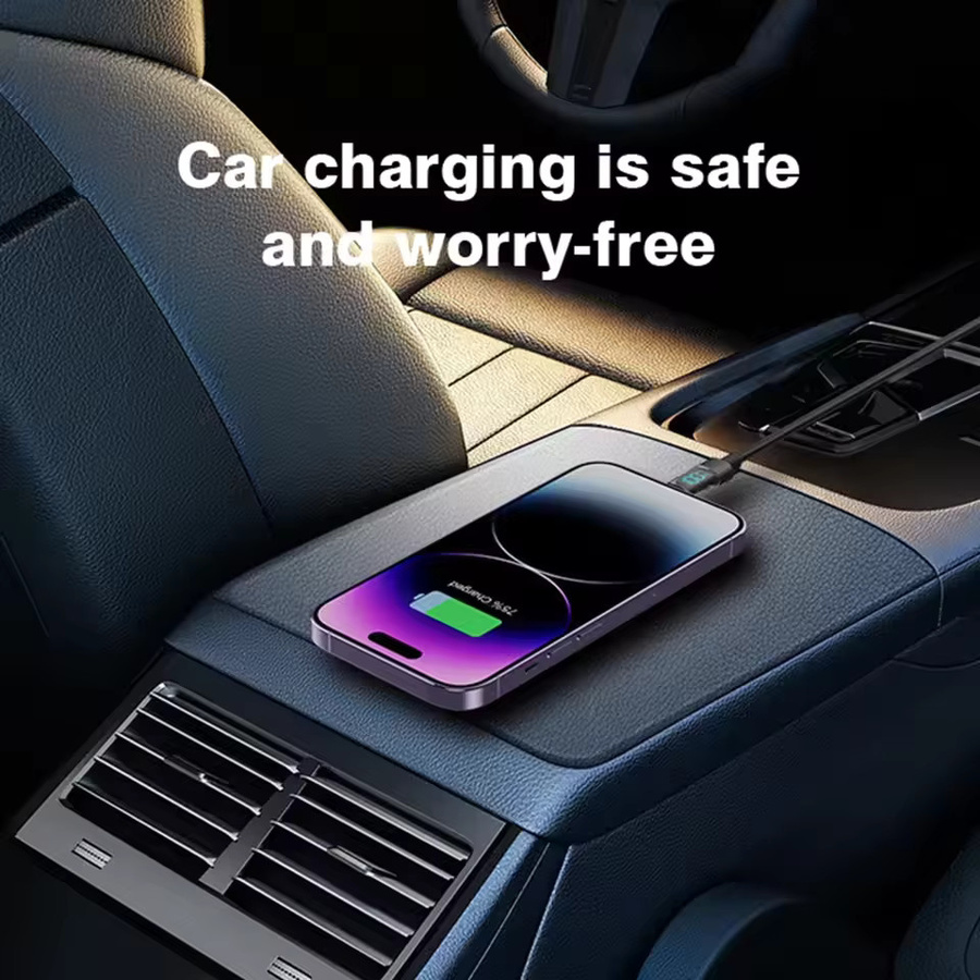 Lann USB-C auf USB-C Schnellladekabel mit Digital-Display und 100W Leistung, Nylon-Geflecht, Schwarz - Bild 5