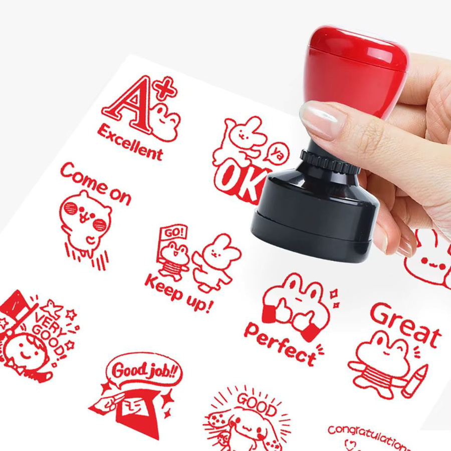 Tragbarer Motivationsstempel für Lehrer mit Emoticons zur Belohnung und Auszeichnung für Kinder, Farbe: Rot - Bild 2