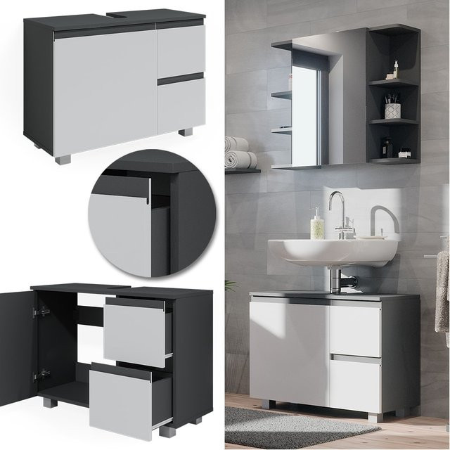 Vicco Waschtischunterschrank J-Shape modern in Anthrazit und Weiß, Breite: 80 cm, Tiefe: 61 cm - Bild 1