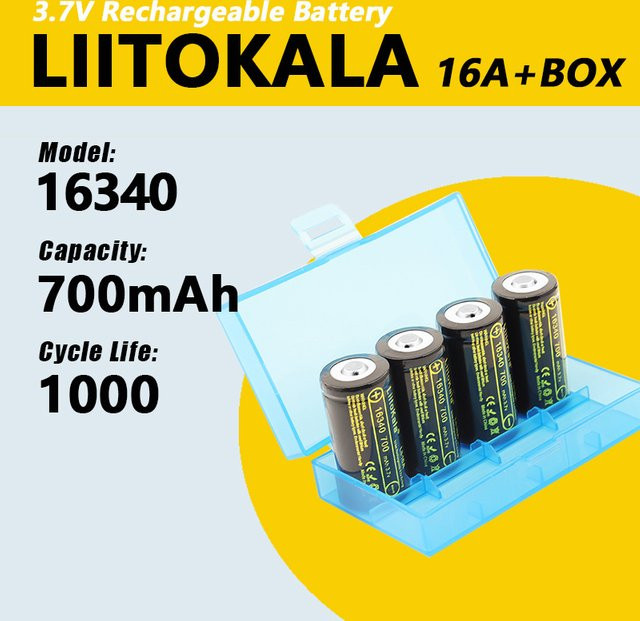 LiitoKala Lii-16A Wiederaufladbare Batterien 16340 3,7 V 700 mAh in Schwarz mit Ladegerät für Arlo Wireless Kameras - Bild 1