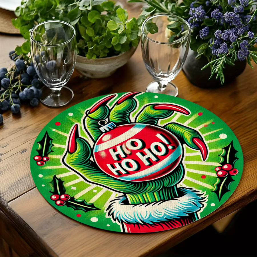 VIKAMA 4er Set Weihnachts-Platzsets aus Silikon in Grün mit Monster-Motiv, hitzebeständige Esstischmatten für die Weihnachtsdekoration - Bild 2