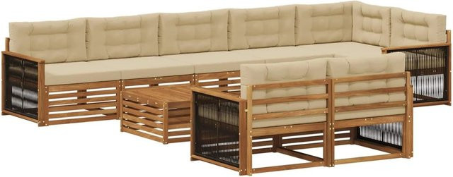 vidaXL Outdoor-Sofagarnitur aus Akazienholz mit 9 Kissen in Natur-Beige - Bild 1
