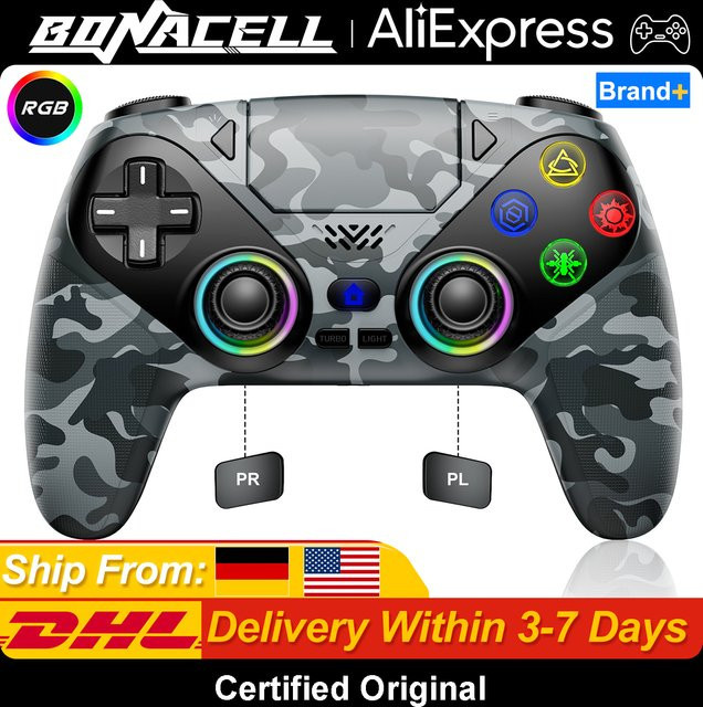 Bonacell Kabelloses RGB Gamepad mit Hall-Effekt-Joystick und Turbo-Funktion für PlayStation 5 PS5 Pro Slim und PC in Blau - Bild 1