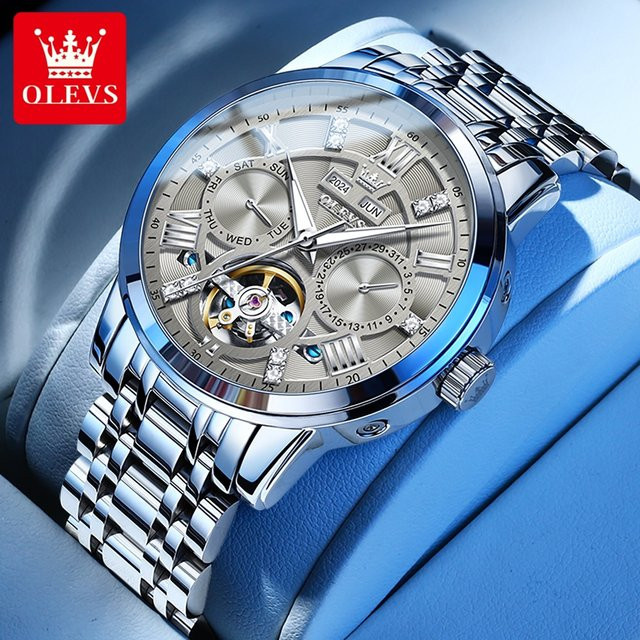 OLEVS Armbanduhr, Automatik, Edelstahl, Weiß, Herren - Bild 1
