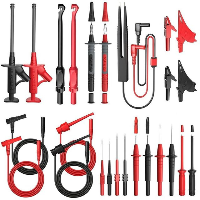 HHTL 25-teiliges Multimeter-Messleitungs-Set aus Kunststoff in Weiß mit austauschbaren Krokodilklemmen und Drahtpiercing-Sonden - Bild 1