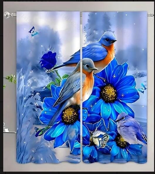 Yiran Furniture Vorhänge mit roter Rose und Wassertropfen-Design, 2er-Set, Farbe Rot, B/H: 60 x 60 cm, halbtransparent, Polyester - Bild 1